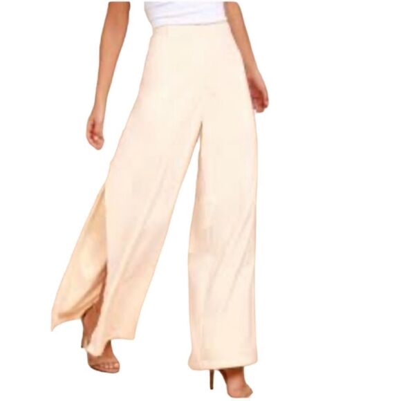 J.O.A. Women’s Wide-Leg Pants Skyline Cream Satin Open Leg Size Small - Picture 3 of 15